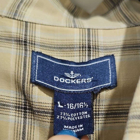 Dockers Mens Tan Plaid Button Down Shirt Long Sleeve Size L 16 16 1/2 - Picture 2 of 6
